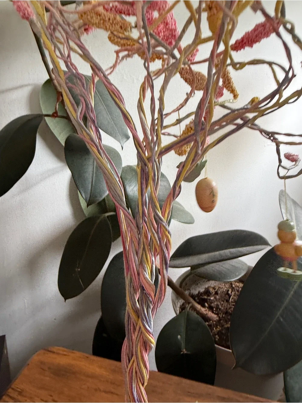 Vintage Pink Easter Floral Tree Accent with Bunny Base